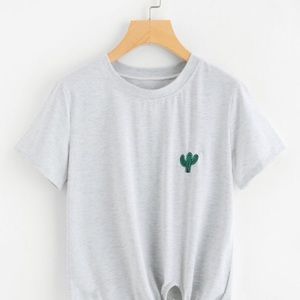 Cactus Embroidered Gray side knot tee